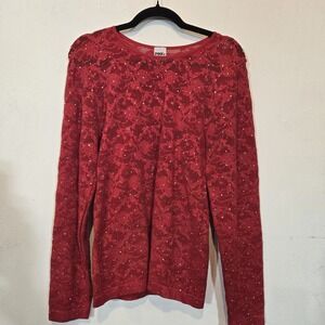 Pink Brand Red Sequinned Mesh Top Size 1X